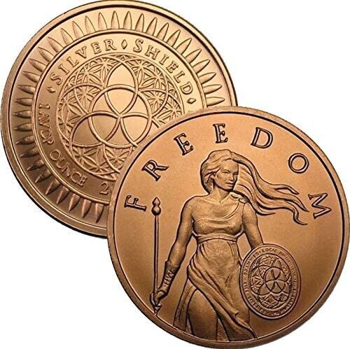 2014 Standing Freedom Girl 1 oz Copper Round Silver Shield Art Medal - LG745