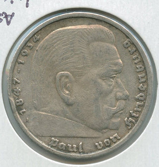 1935-A Germany 3rd Reich 5 Mark coin Deutsches Reich Paul Von Hindenburg - SR101
