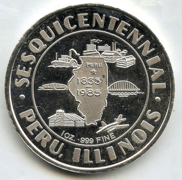 Peru Illinois Sesquicentennial 999 Silver 1 oz Art Medal Round Bullion - J581