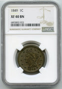 1849 Braided Hair Large Cent Penny NGC XF 40 BN Certified - K296