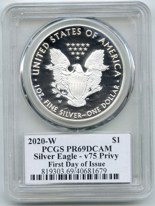 2020-W Proof Silver Eagle V75 Privy PCGS PR69 DCAM First Day Issue - J360