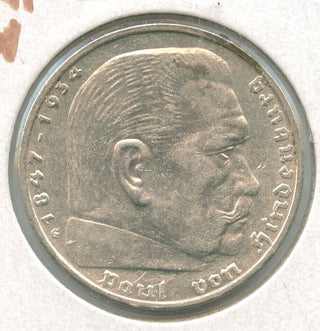 1935-G Germany 3rd Reich Coin 5 Mark Silver Coin Paul Hindenburg -SS51