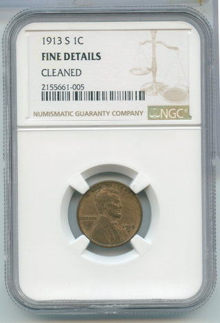 1913-S Lincoln Wheat Cent NGC Fine Details San Francisco Mint - SS499