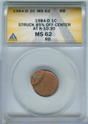 1984-D Lincoln Memorial Cent Error 85% Off Center ANACS MS62RB -SS530