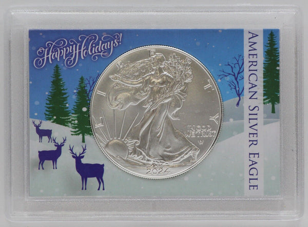 2024 American Silver Eagle 1 Oz Coin Happy Holidays Holder BU Uncirculated Gift