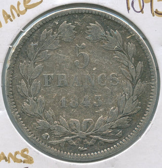 1843 France 5 Franc Silver Coin Louis Philippe I - SS407