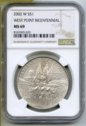 2002-W West Point Bicentennial Silver Dollar NGC MS69 Commemorative Coin - J370