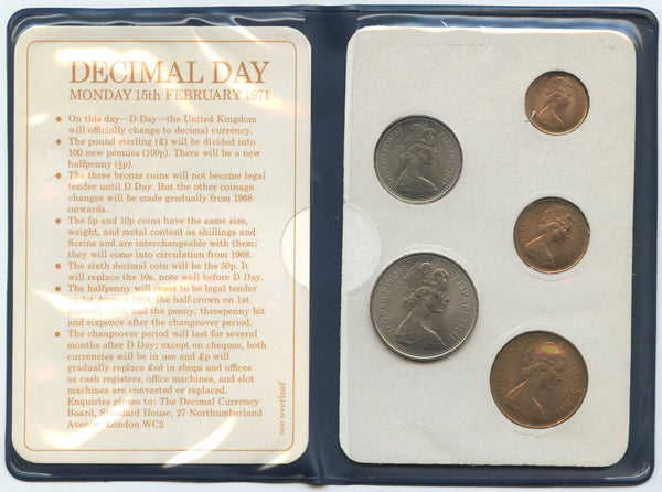 1968 - 1971 Britain's First Decimal 5-Coin Set - Uncirculated - DN544