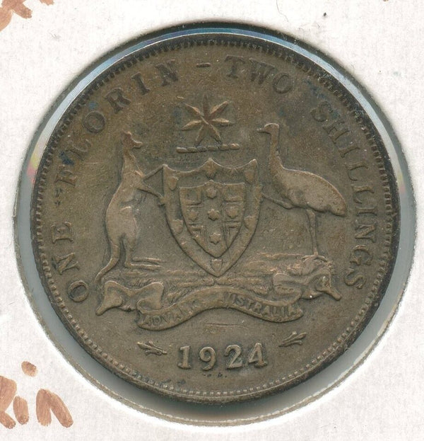 1924 Australia .925 Silver Coin One Florin King George V - SS54