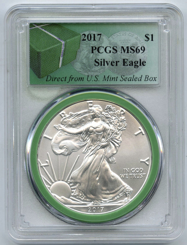 2017 American Eagle Silver Dollar PCGS MS69 Green Label US Mint Sealed Box J248