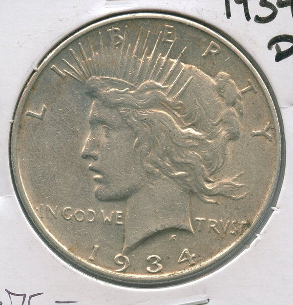 1934-D Peace Silver Dollar $1 Denver Mint - SS874