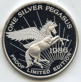 1986 Pegasus 999 Silver 1 oz Proof Medal Round Florida Canyon Mine - J582