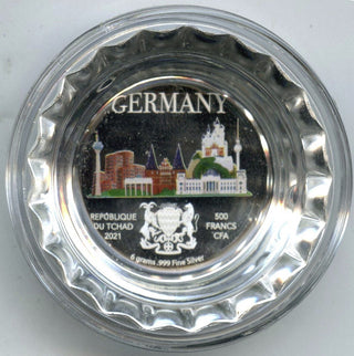 2021 Germany World Landmarks 999 Silver 6g Bottle Cap Tchad 500 Francs - H842