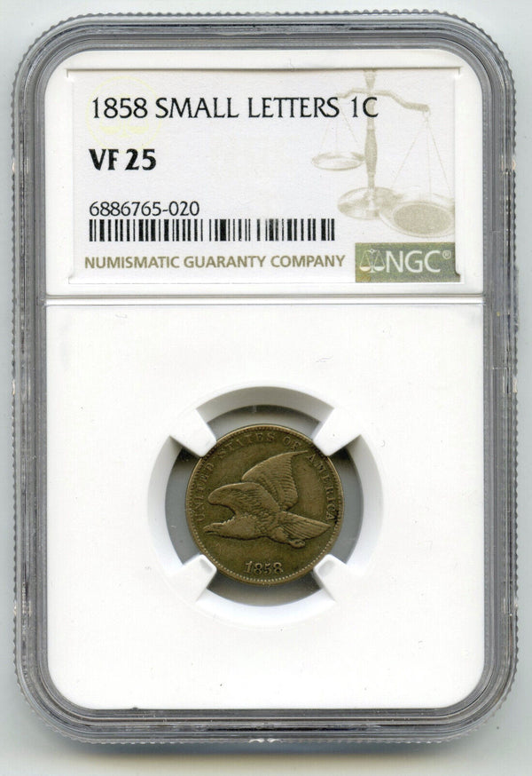 1858 Flying Eagle Cent Penny NGC VF 25 Small Letters - K341