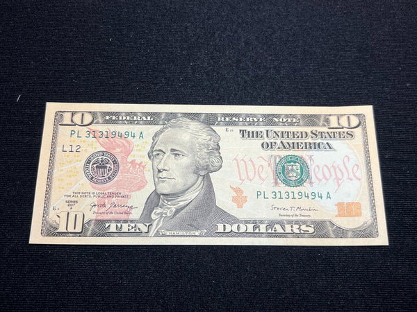 2017 Ten Dollars Repeater Bill Note $10 Federal Reserve Note - SS567