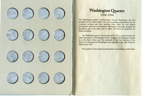 Washington Quarters 1988 - 1998 Set Coin Folder - Harris Album 2691