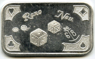 Reno Nevada Gambling Dice Mother-Lode Mint 999 Silver 1 oz Medal Bar Ingot H513