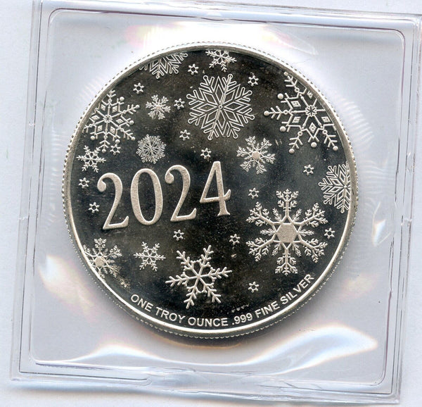 2024 Christmas Happy Holidays Snowman 1 Oz 999 Silver Round Medallion Gift JP869