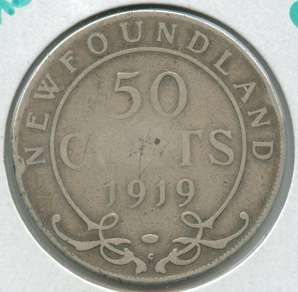 1919-C Canada New Foundland Silver 50 Cents Coin Edward VII - SR113