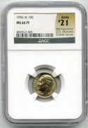 1996-W Roosevelt Dime NGC MS 66 FT Certified - West Point Mint - K177