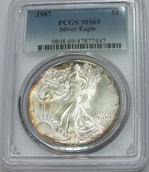 1987 American Eagle 1 oz Silver Dollar PCGS MS69 Toning Toned - C488