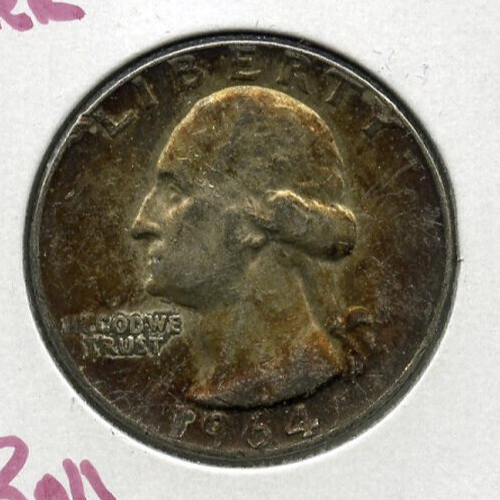 1964-D Washington Silver Quarter - Denver Mint - Toning Toned - DN415