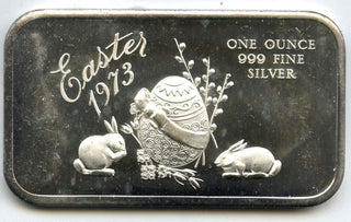 1973 Easter Bunny + Eggs 999 Silver 1 oz Medal Bar Ingot Bullion - H524