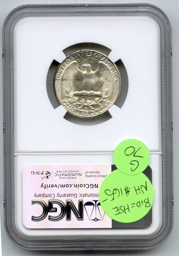 1947-S Washington Silver Quarter NGC MS 67 Certified - San Francisco Mint - G70