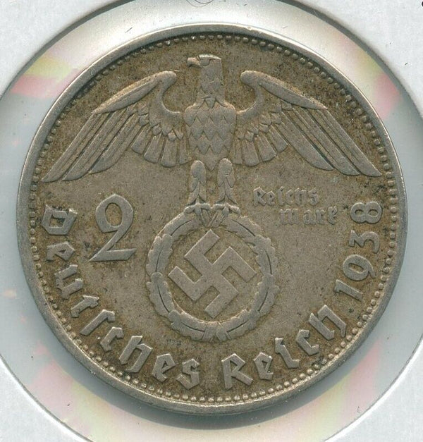 1938-B Germany 3rd Reich 2 Mark coin Deutsches Reich Paul Von Hindenburg - SS413