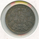 1915-A Germany Silver 1/2 Mark Coin .9000 Silver - SS48