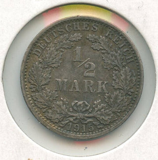 1915-A Germany Silver 1/2 Mark Coin .9000 Silver - SS48