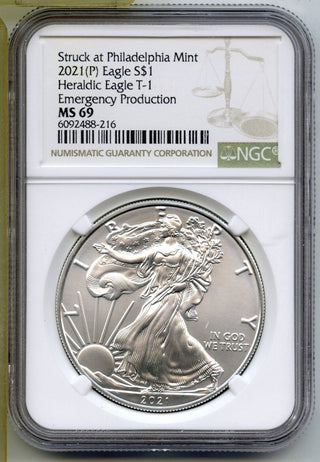 2021 (P) American Eagle T1 Silver Dollar NGC MS69 Emergency Philadelphia H762