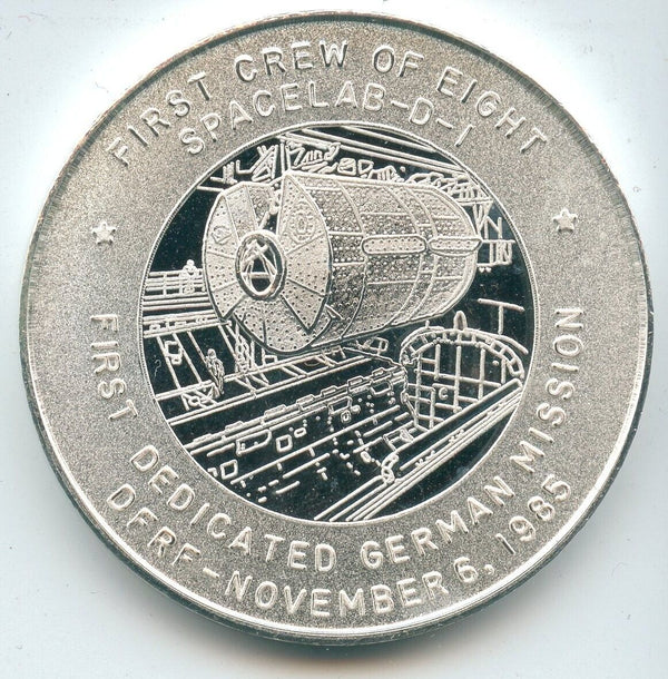 1985 Nasa 61A Challenger Space Shuttle Lab 999 Silver 1 oz Art Medal Round-SR253