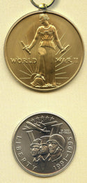 1991 - 1995 World War II Commemorative Coin + Victory Medal Set 50th Ann - J86