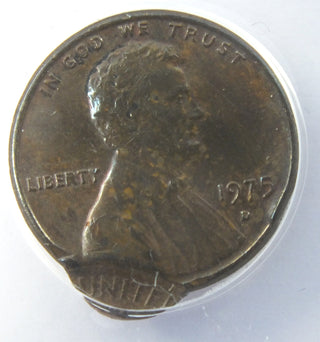 1975-D Lincoln Cent Penny ANACS AU55 Flipover DBL Struck 95% Off-Center - K10