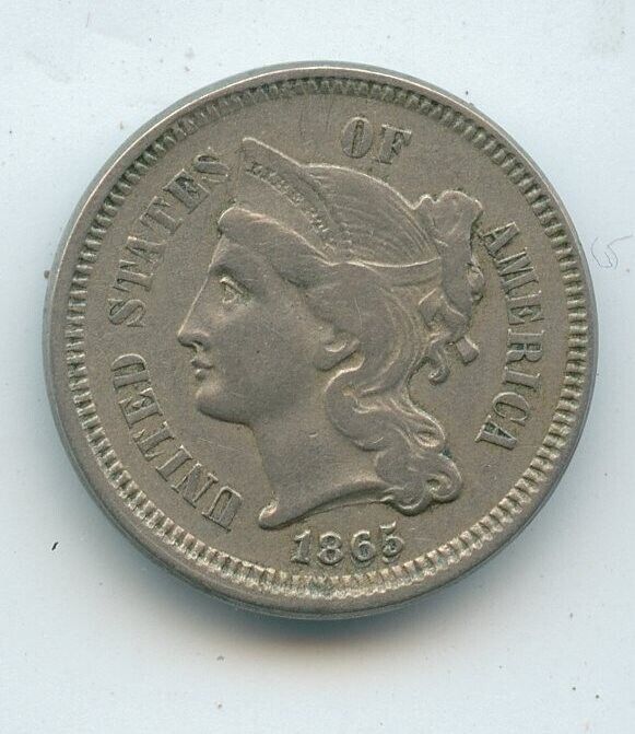 1865/65 Re Punched Date 3-Cent Nickel - Three Cents Philadelphia Mint - SS425