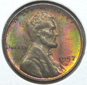 1957-D Lincoln Wheat Cent Penny - Toning Toned - Denver Mint - J571