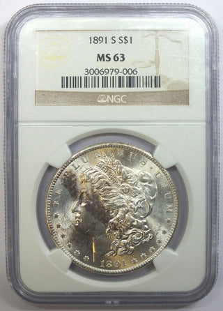 1891-S Morgan Silver Dollar NGC MS63 Certified Toning Toned San Francisco - J673