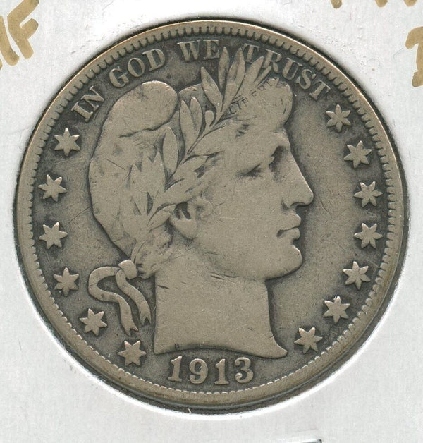 1913-D Silver Barber Half Dollar 50c Denver Mint -SS762