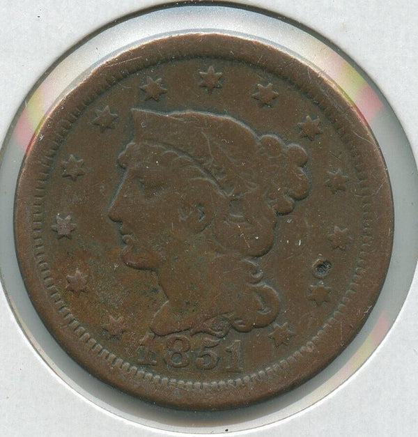 1851 Braided Hair Large Cent 1c Philadelphia Mint  - SS783