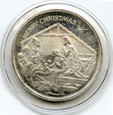 1990 Merry Christmas 999 Silver 1 oz Medal Round Baby Jesus Manger Mary - K114