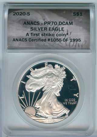 2020-S American Silver Eagle 1 oz Silver Dollar ANACS PR70 DCAM -SR51