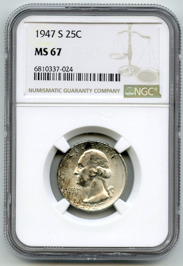 1947-S Washington Silver Quarter NGC MS 67 Certified - San Francisco Mint - G70