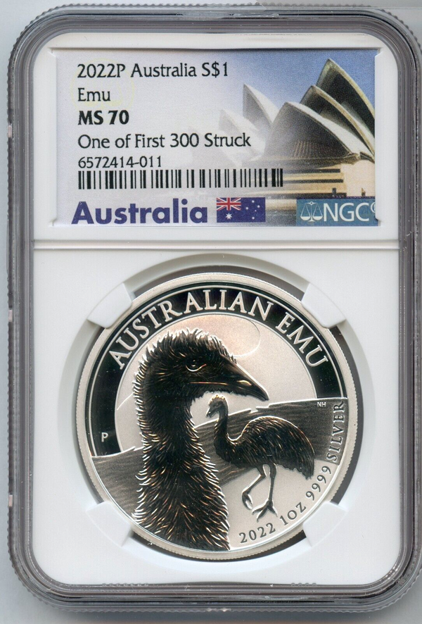 2022 Australia Emu 9999 Silver 1 oz NGC MS70 Coin $1 First 300 Struck - JN992