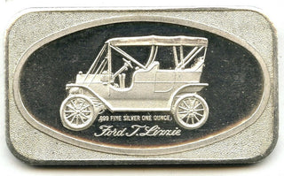 Ford Tin Lizzie Car 999 Silver 1 oz Art Bar Ingot Medal Ounce Bullion - H846