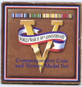 1991 - 1995 World War II Commemorative Coin + Victory Medal Set 50th Ann - J86