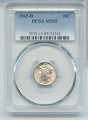 1945-D Silver Mercury Dime 10c PCGS MS65 Denver Mint - SR978