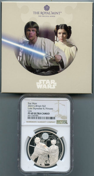 2023 Britain Star Wars Luke Skywalker Princess Leia NGC PF69 Silver Coin JP822