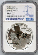 2021 Marge + Maggie Simpsons 1 oz Silver Coin NGC MS 70 Tuvalu $1 Release JN702