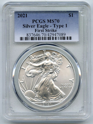 2021 American Eagle 1 oz Silver Dollar PCGS MS70 Type 1 First Strike - J506